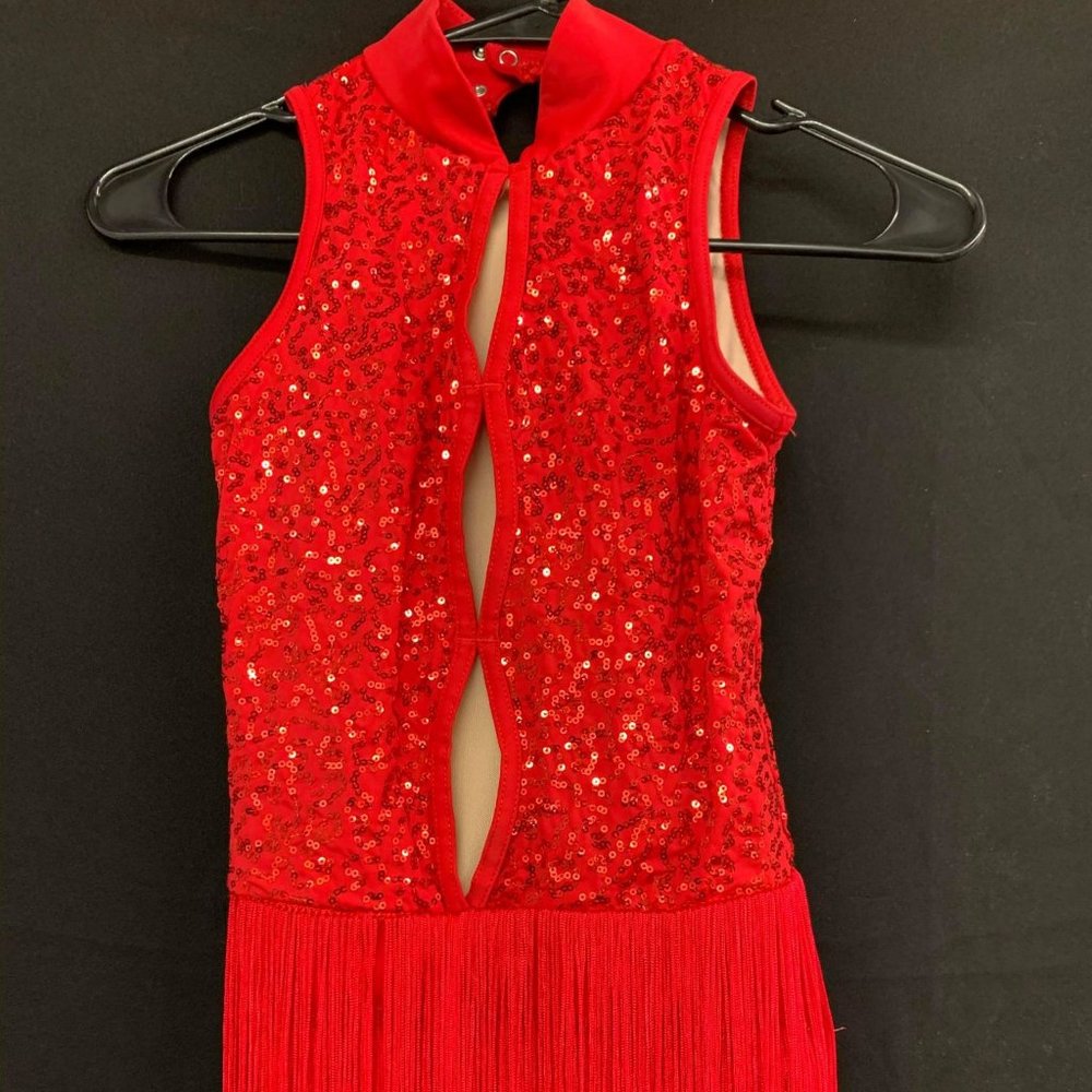 Red Sequin and Fringe Balera Dance Bodysuit